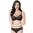 thumbnail image 2 of Soutien-gorge Aguichant pour Femme en Dentelle Brodée de Fleurs, Balconnet Transparent à Armatures, Non Doublé, avec Culotte et String, 3 Pcs, 2 of 5