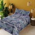 thumbnail image 2 of Ambesonne Boho Art Fitted & Flat Sheet with Shams 4 Pcs Set, Jumble Boho Bloom Grunge, King, Purple Dark Blue and Ivory, 2 of 5