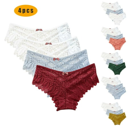Kmdttou Cotton Underwear for Women Sexy Lace High Cut Panties Comfort Bikini Panty Stretch Underpants Breathable Ladies Briefs (Available in Plus Size) Wine-4XL