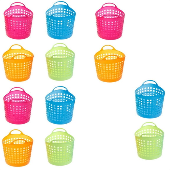 Triani 12Pcs Plastic Storage Baskets Multi-color Round Plastic Container Basket Perforated Storing Basket Container for Office And Home Decor(3Color)