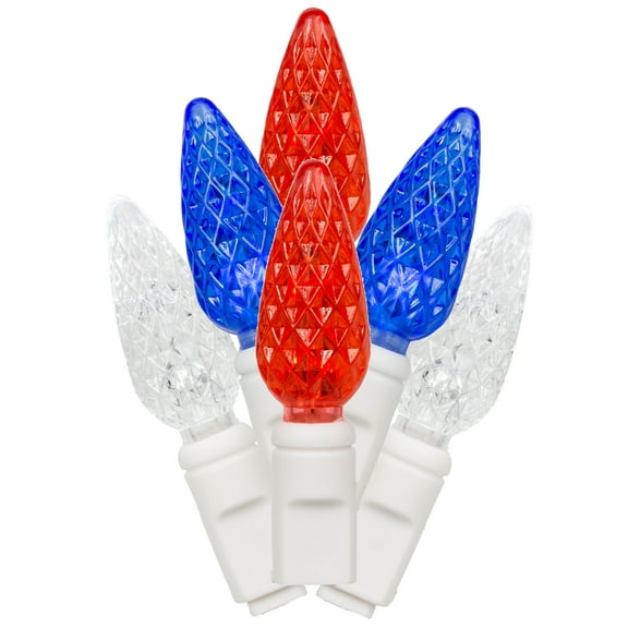 Vickerman 50 Red-White-Blue C6 LED Light on White Wire, 25' Christmas Single Mold Light Strand