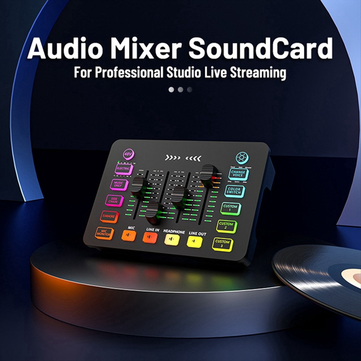 Sound Card Audio Mixer Rechargeable Audio Interface Mixer with XLR Microphone Interface for Podcasting/Recording