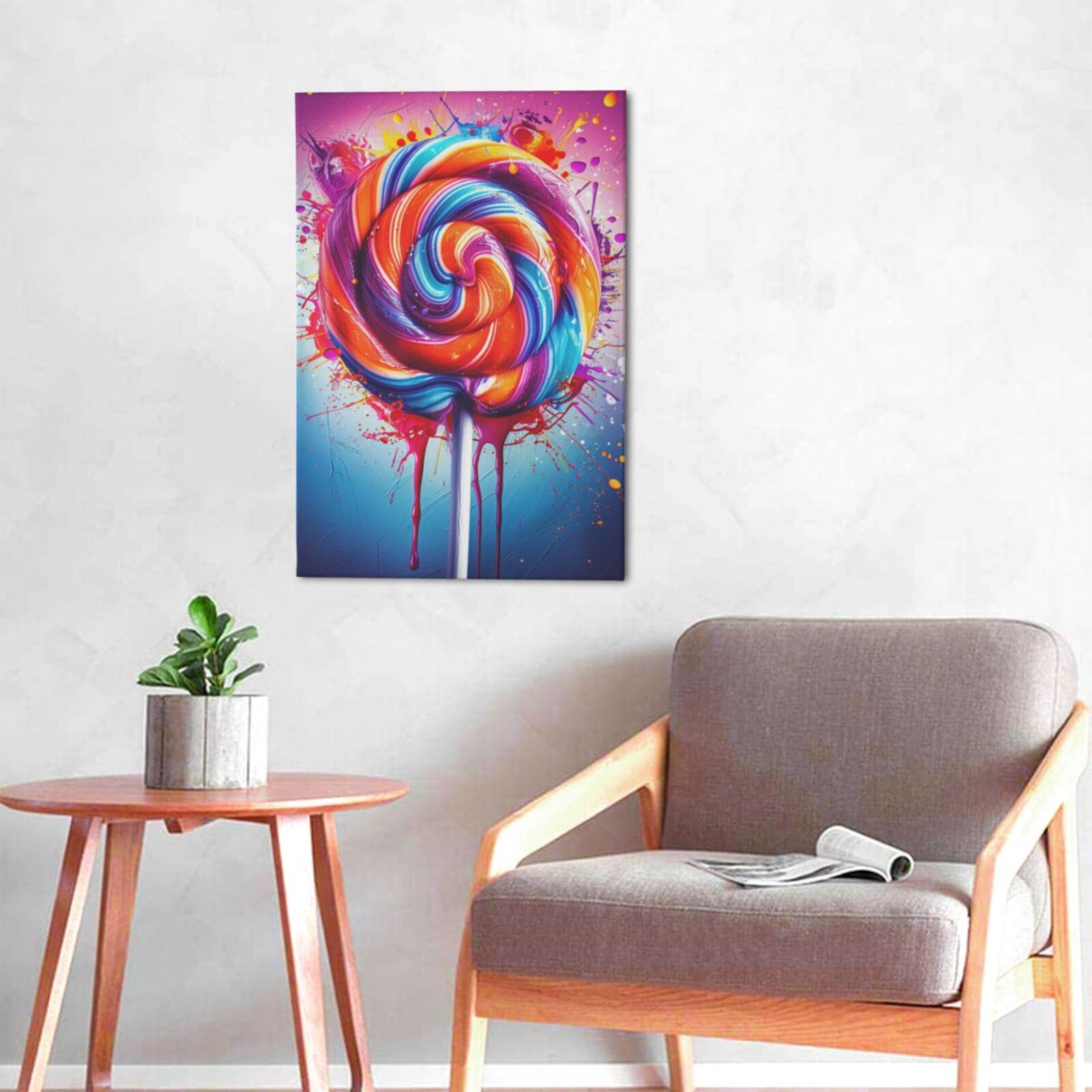 16x24 inch Frameless Canvas Picture Red Lollipop Poster,Kid Room,Candy Shop,Lounge,Yard Wall Decor Painting Prints,Classic Lollipop Oil Painting&nbsp;Wall Art,Gift For Lollipop Lovers Charm Gifts