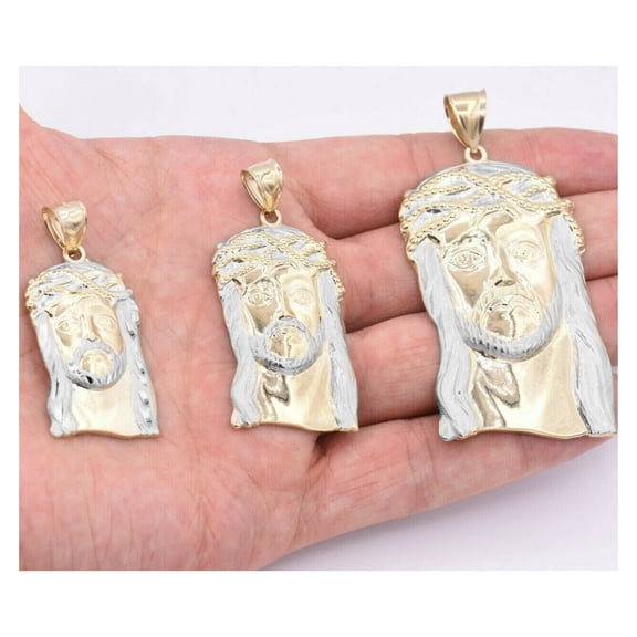 Diamond-Cut Textured Face of Jesus Pendant Unisex Adult 10K Yellow White Gold, All Sizes - Goldum NYC