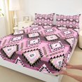thumbnail image 3 of jejeloiu Vintage Aztec Geometric Queen Sheet Sets,Boho Bohemian Style Flat Sheet,Pink Triangle Rhombus Queen Fitted Sheet For Adult,Breathable Home Decor,4 Pieces, 3 of 7