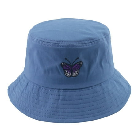 

Unisex Summer Butterfly Embroidery Bucket Hat Short Brim Sunscreen Fisherman Cap