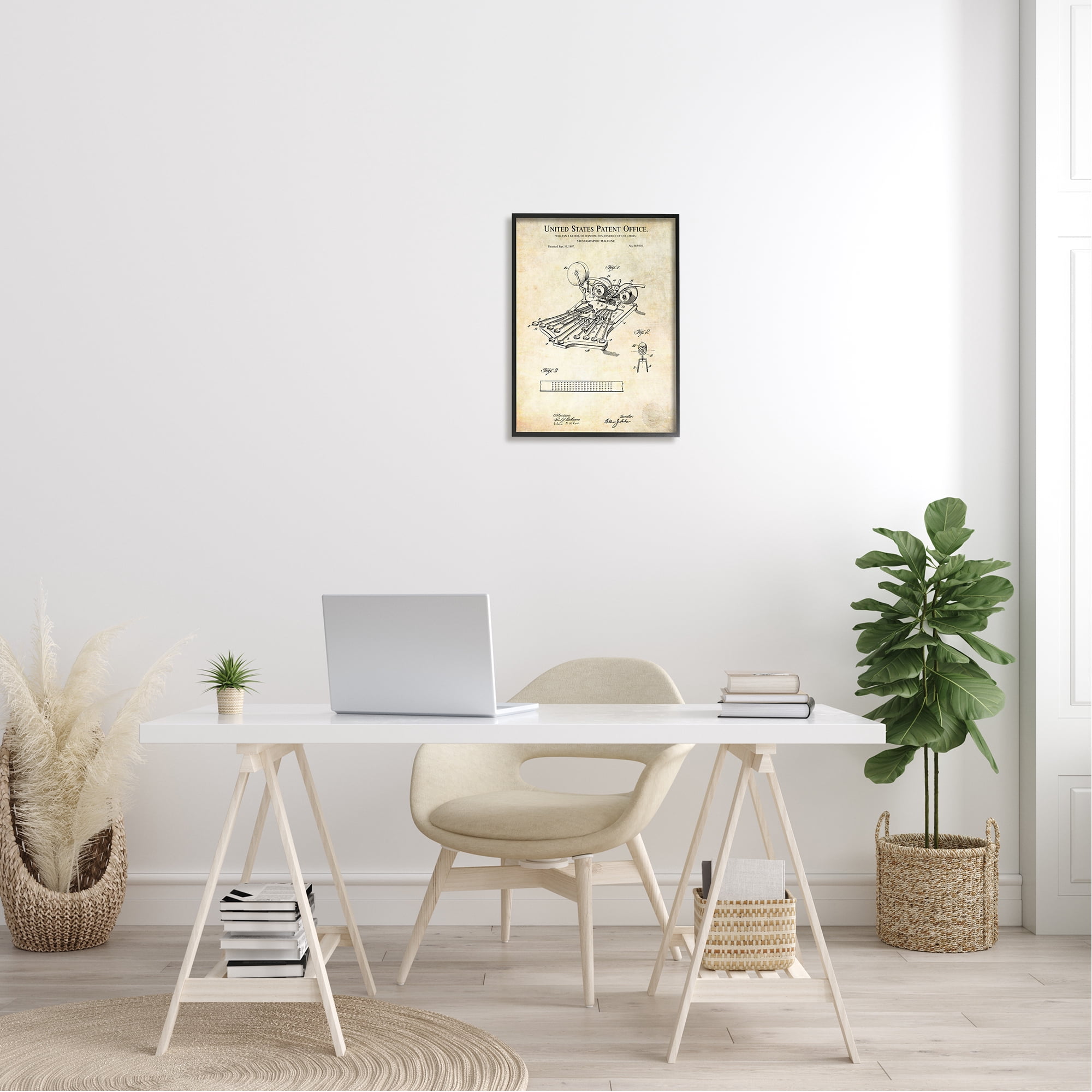 Stupell Industries Stenograph Machine Blueprint Diagram Detailed Patent Text Framed Wall Art, 16 x 20, Design by Karl Hronek