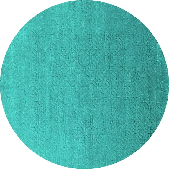 Ahgly Company Machine Washable Indoor Round Solid Turquoise Blue Modern Area Rugs, 8' Round