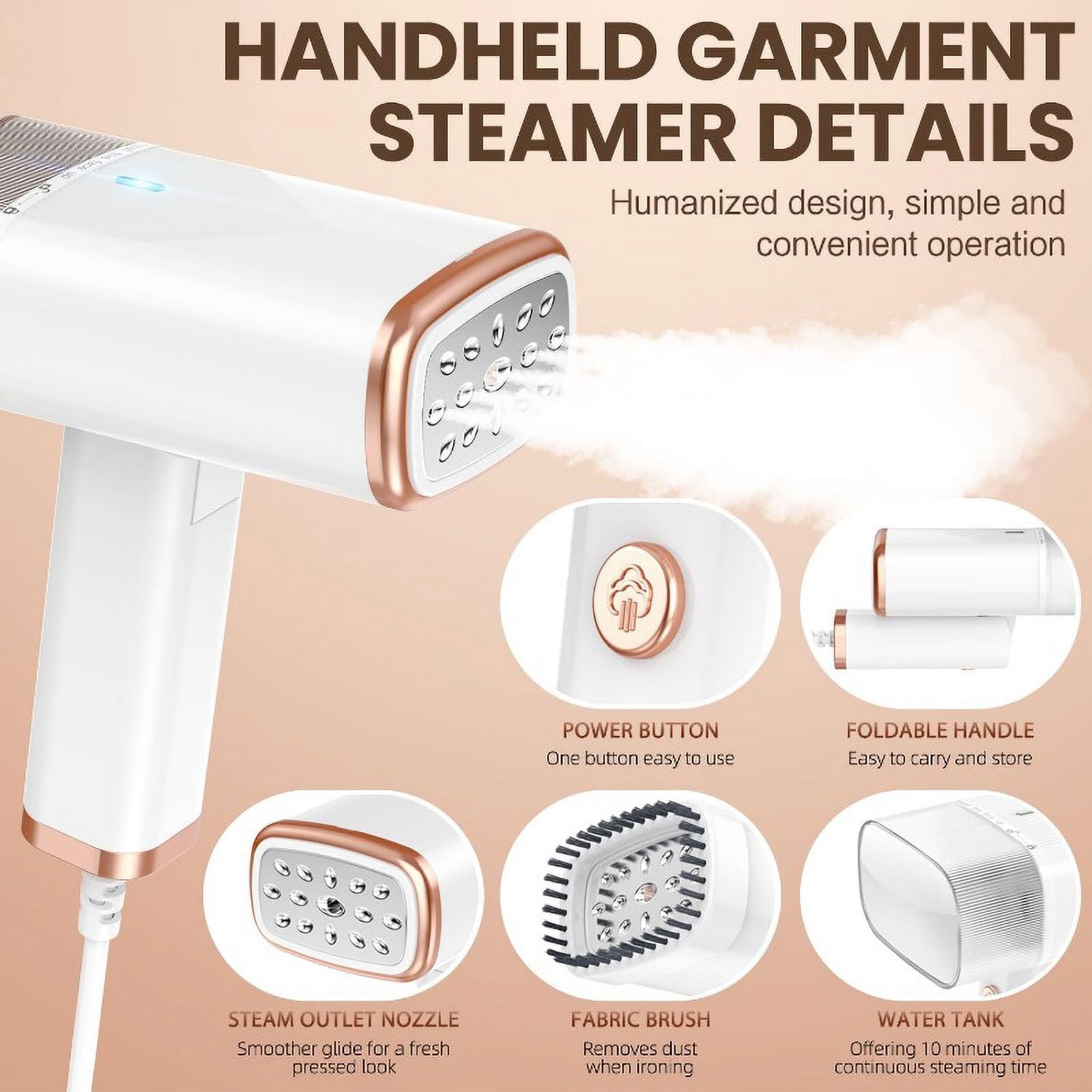 Household steam small handheld iron machine BEAUTURAL Steamer for Clothes, Foldable Handheld Clothing Wrinkles Remover for Garments, 30-Second Fast Heat-up, 1000w，111-220V