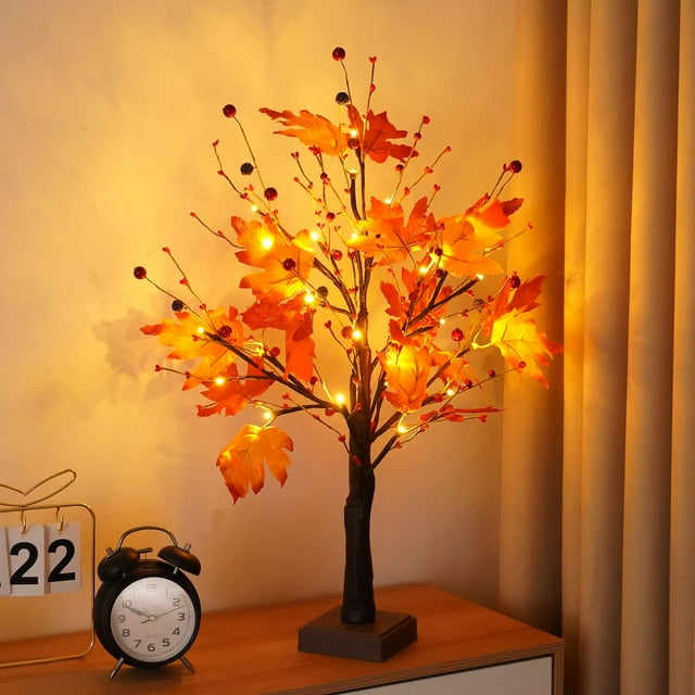 Lámpara de mesa AOLTNRC, árbol de otoño de 60 cm con luces de Acción de Gracias