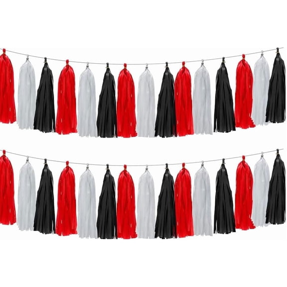 Paper Tassels Garland Banner Tissue Paper Tassel DIY Hanging Decorations Party Garland Decor Wedding Festival Decoration (30, White Black Red)