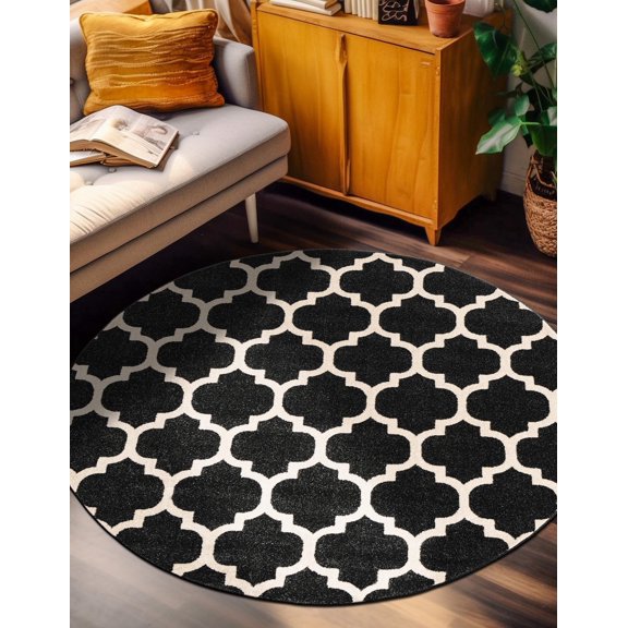 Unique Loom Trellis Collection Area Rug - Philadelphia (3' 3" Round Black/Beige)