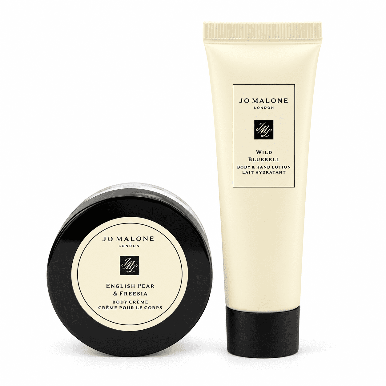 Jo Malone English Pear & Freesia Body Creme 0.5oz + Wild Bluebell Body & Hand Lotion 0.5oz - Travel Size Set