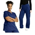 thumbnail image 2 of Pxxlle Scrubs for Women Set Loose Short Sleeve V Neck Scrub and Pants Solid Color Medical Nursing Workwear Navy XXL, 2 of 5
