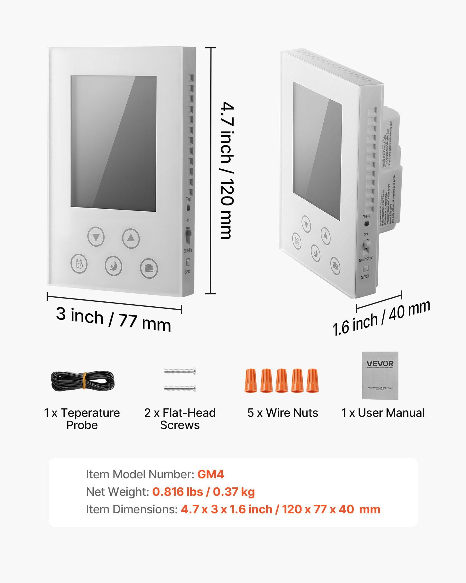 7 Day Programmable Thermostat for Underfloor Heating and Heat Pump, Digital Wall Thermostat with Backlit Display, Temperature Sensor, Energy-Saving Scheduling, White, 120V/240V Compatible