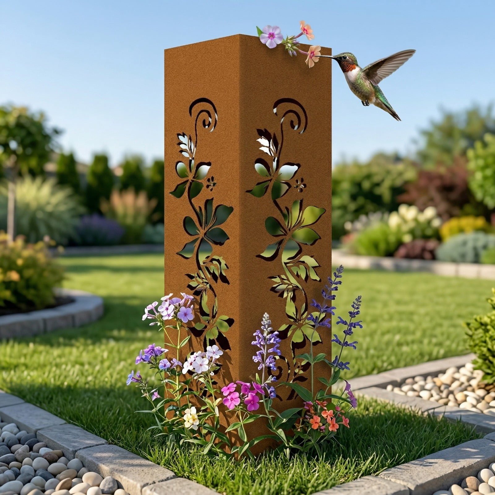 Rustic Pineapple Garden Column Outdoor Metal Sculpture, Modern Yard Statues, Decorative Light Cover, Patio Accent, Weather-Resistant Pineapple Column for Summer Garden, Pathway, Entryway, B