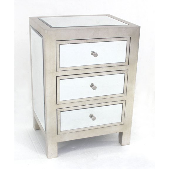 16" x 20.25" x 28.5" Silver, 3 Drawer, Modern, Mirrored - End Table