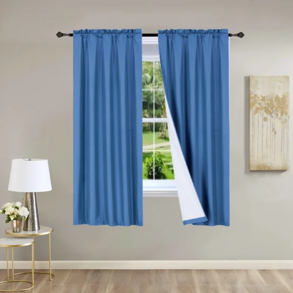Gorgeous Home Linen 2PC Royal Blue Solid Matte Color Window Lined Panel Curtain Rod Pocket 37" Width X 63" Length (each) Panel