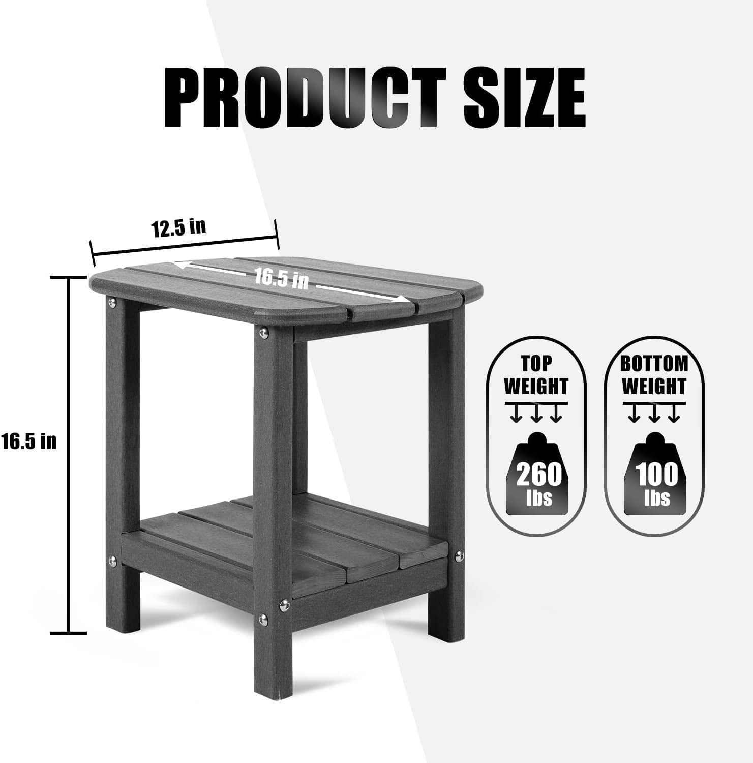 Nalone End Table Adirondack Small Side Table 16.5" Outdoor HDPE Plastic Small End Table for Home Living Room Bedroom Patio Farmhouse (Grey)