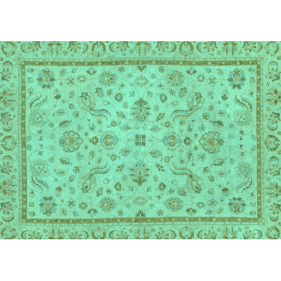 Ahgly Company Machine Washable Indoor Rectangle Oriental Turquoise Blue Traditional Area Rugs, 6' x 9'
