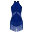 thumbnail image 3 of iiniim Women Rhinestone Fringe Leotard Figure Skating Performance Costume Halter Backless Bodysuit Navy Blue S, 3 of 5