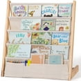 thumbnail image 5 of Kids Bookshelf, Caveen 4 Tier Wooden Kids Bookcase, Canvas  Bookshelf for Kids for Playroom, Bedroom, Beige, 5 of 8