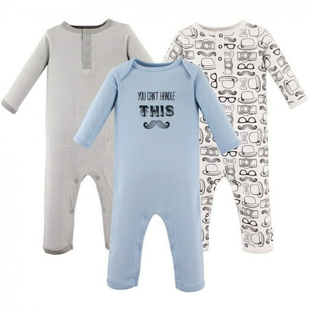 UPC: 0660168521955 | Hudson Baby Infant Boy Cotton Coveralls 3pk Mustache 0-3 Months