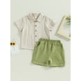 thumbnail image 3 of Musuos Kids Boys Summer Outfits 6 12 18 24M 3 4Y Short Sleeve Turn-Down Collar Shirts and Elastic Waist Shorts Toddler Clothes Set, 3 of 10