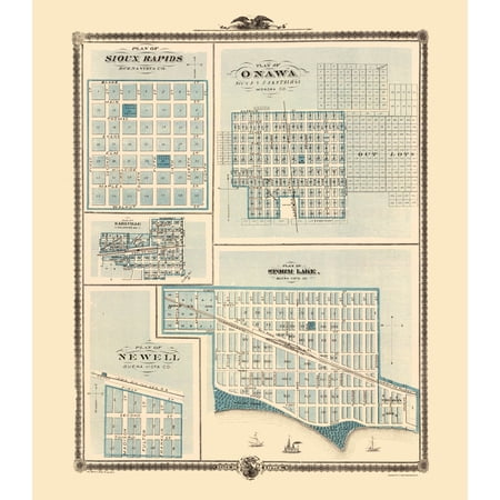 Historic City Map - Sioux Rapids Onawa Earlville Storm Lake Newell Iowa - Andreas 1874