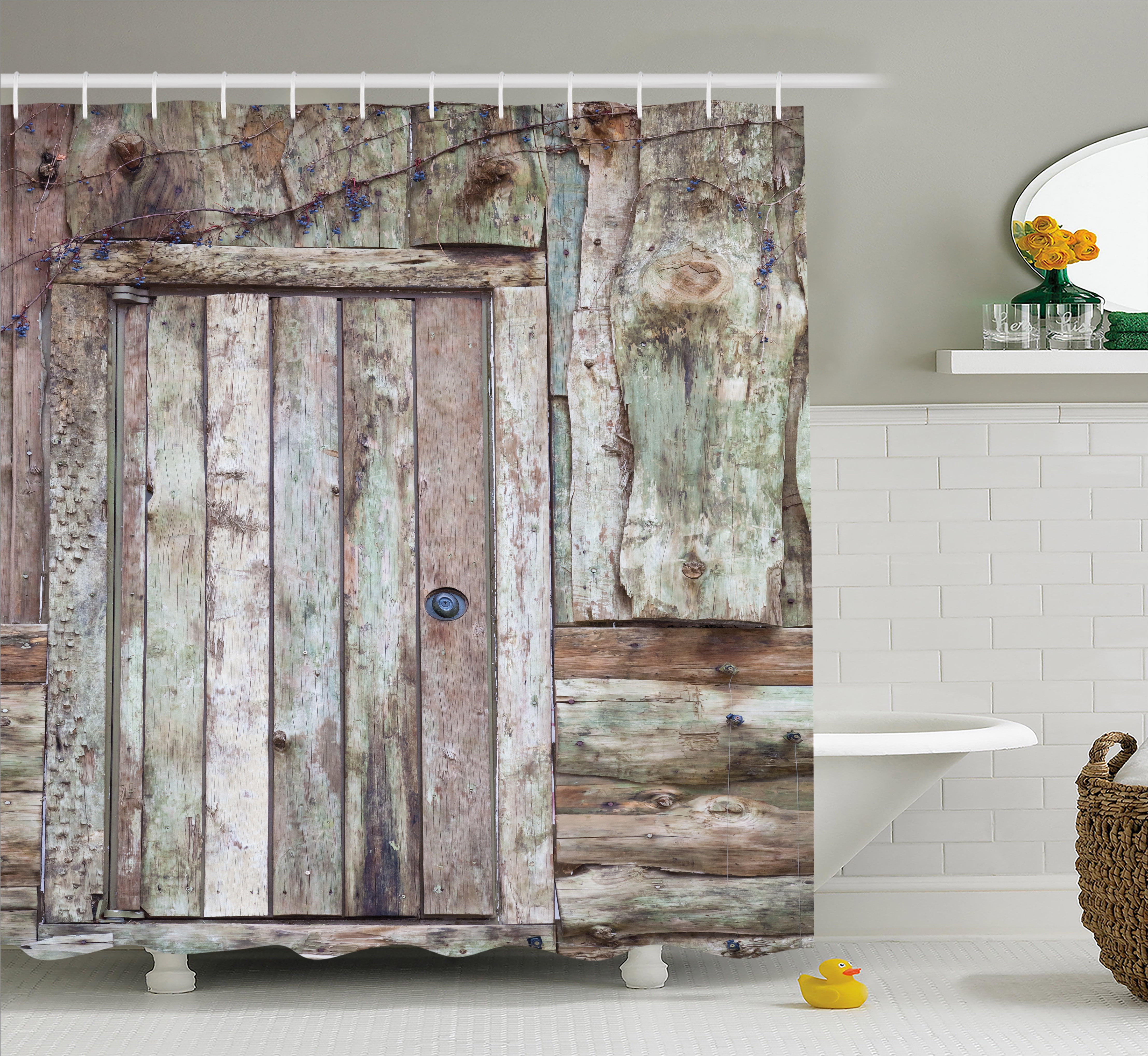 Rustic Shower Curtain Old Barn Door Cottage Country Cabin Theme Rural Mystic Entrance Of Home Fabric Bathroom Set With Hooks Warm Taupe