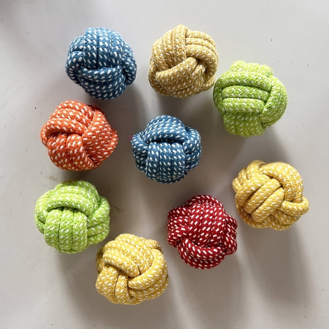 1pc Durable Small Knot Rope Ball, Bite Resistant Dental Cleaning Pet Toy for Small Dogs and Puppies, Polyester Blend, Random Color, Without Battery
