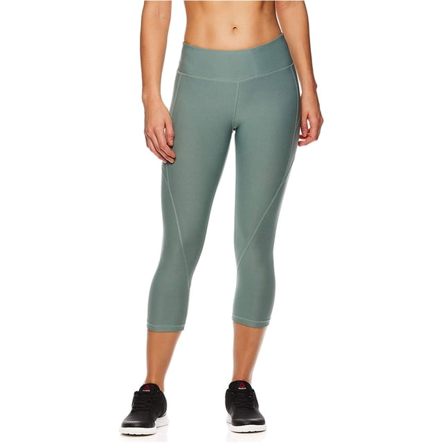 Pantalones deportivos de compresión Reebok Capri con costuras para mujer, verde, XS