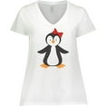 thumbnail image 3 of Inktastic Cute Penguin, Girl Penguin With Red Ribbon Women's Plus Size V-Neck T-Shirt, 3 of 5