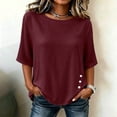 thumbnail image 2 of Cilsoka Cotton Linen T-Shirt for Women Versatile Short Sleeve Crew Neck Shirts with Side Button Down Casual Loose Fit Tops, 2 of 6