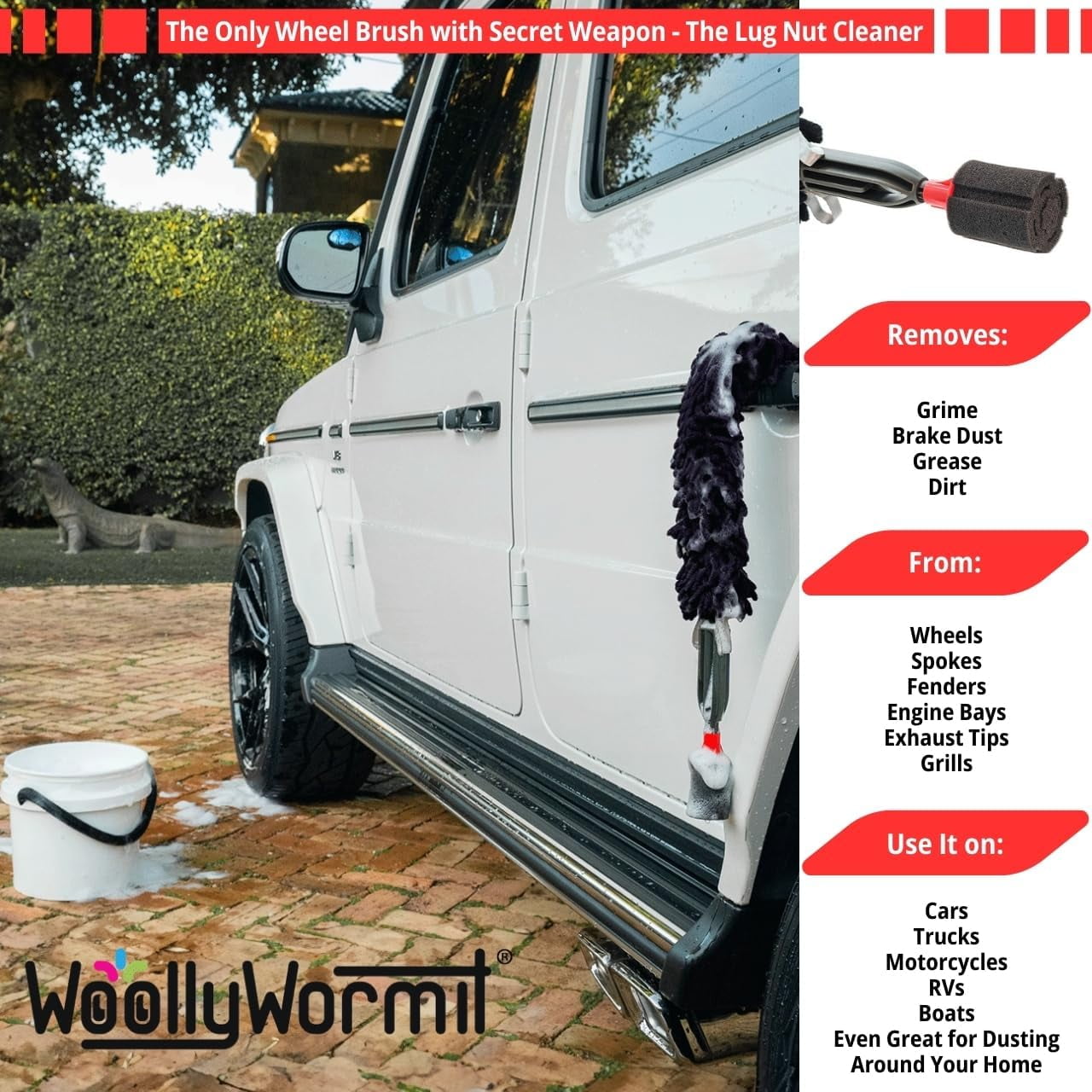 Woollywormit Wheel Cleaning Brush Kit - Rim, Brush, Lug Nut Cleaner
