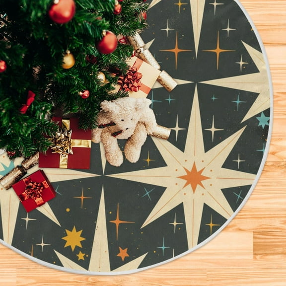Vintage Stars Christmas Tree Skirt Xmas Tree Skirt Christmas Decorations Indoor for Holiday Party Decorations