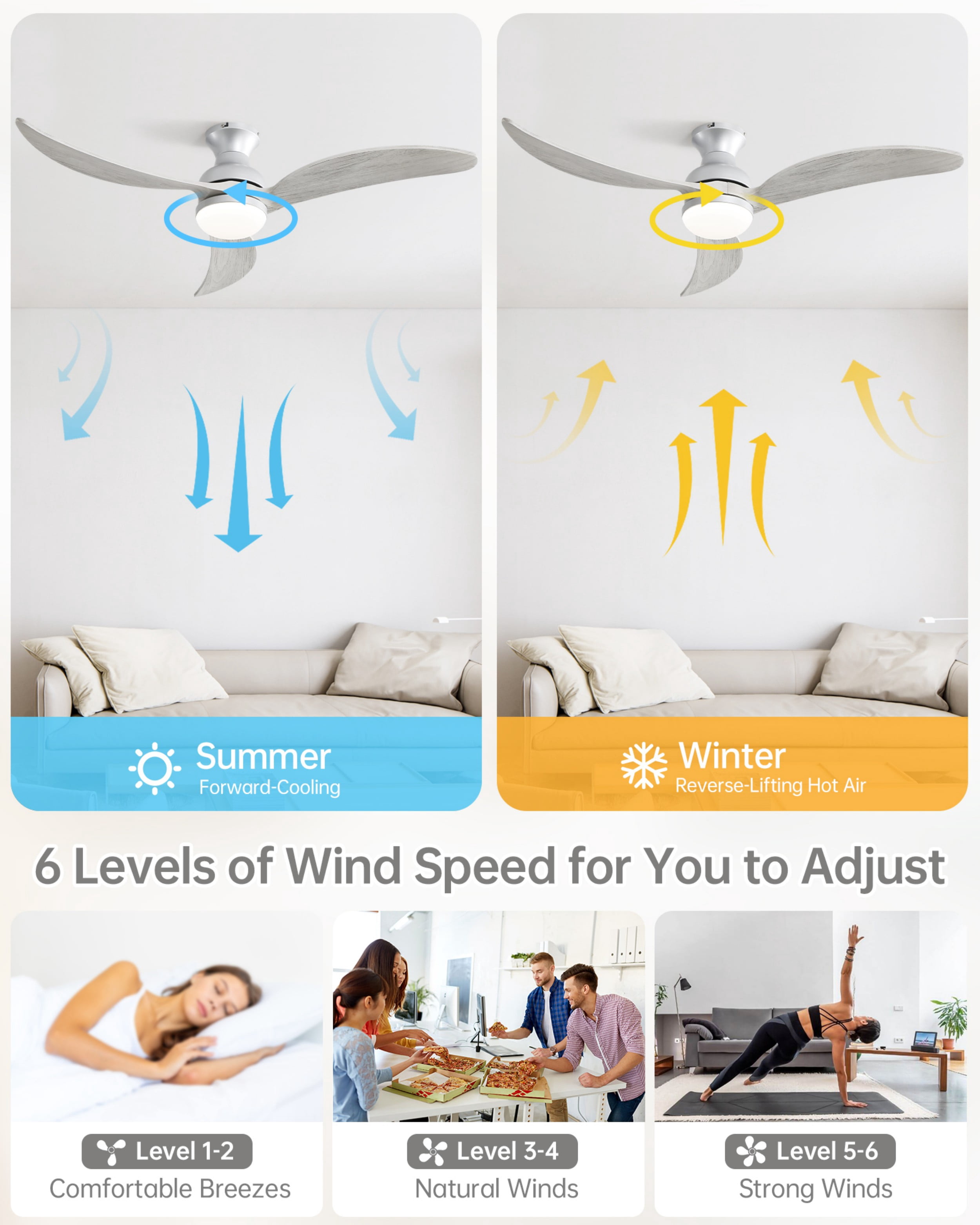 Sofucor 52" Smart Ceiling Fan with Light and Remote Phone Control Silver with Gray Blades