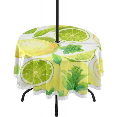 

Hidove Lemon Outdoor Round Tablecloth Waterproof Stain-Resistant Non-Slip Circular Tablecloth 60 Inch with Umbrella Hole and Zipper for Tabletop Backyard Party BBQ Decor