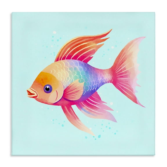 Stupell Industries Whimsical Gradient Fish Animals Painting Wrapped Canvas Art Print Wall Art, 17 x 17