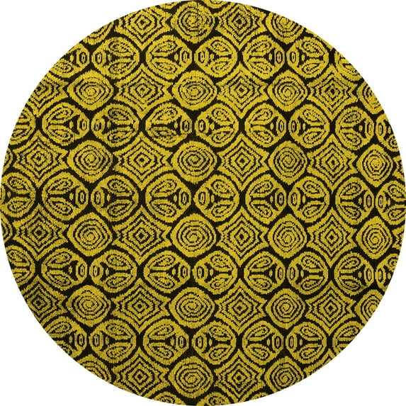Ahgly Company Machine Washable Indoor Round Abstract Yellow Modern Area Rugs, 6' Round