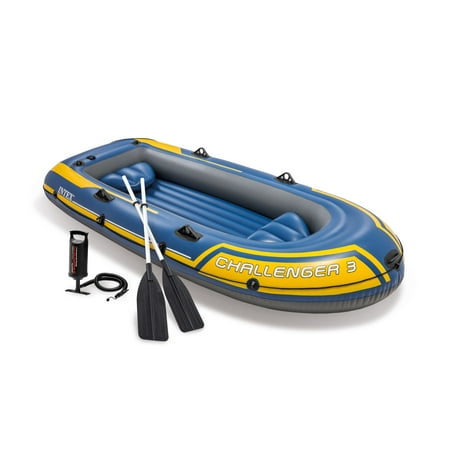 Intex 68370EP Challenger 3 Inflatable Raft Boat Set With Pump And Oars, Blue