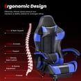 thumbnail image 3 of Frovlni Ergonomic Gaming Chair with Footrest for Adults, Height Adjustable High Back Reclining PU Leather Office Chair with Headrest and Lumbar Support, Black & Blue, 3 of 10