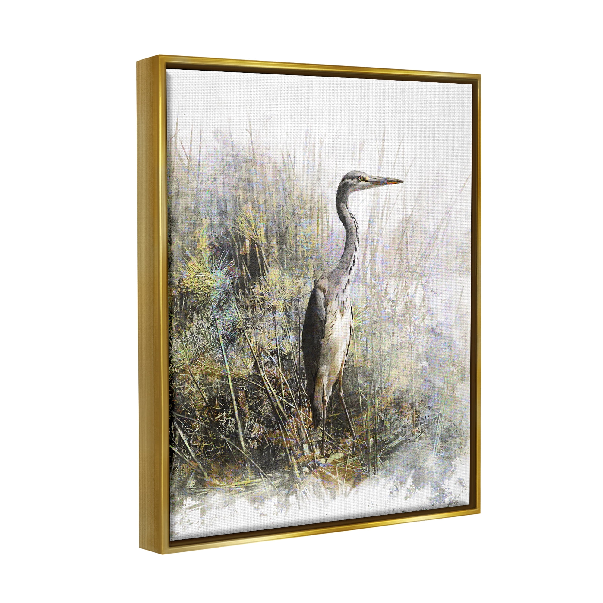 Stupell Heron Bird Water's Edge Pond Animals & Insects Painting Gold Floater Framed Art Print Wall Art