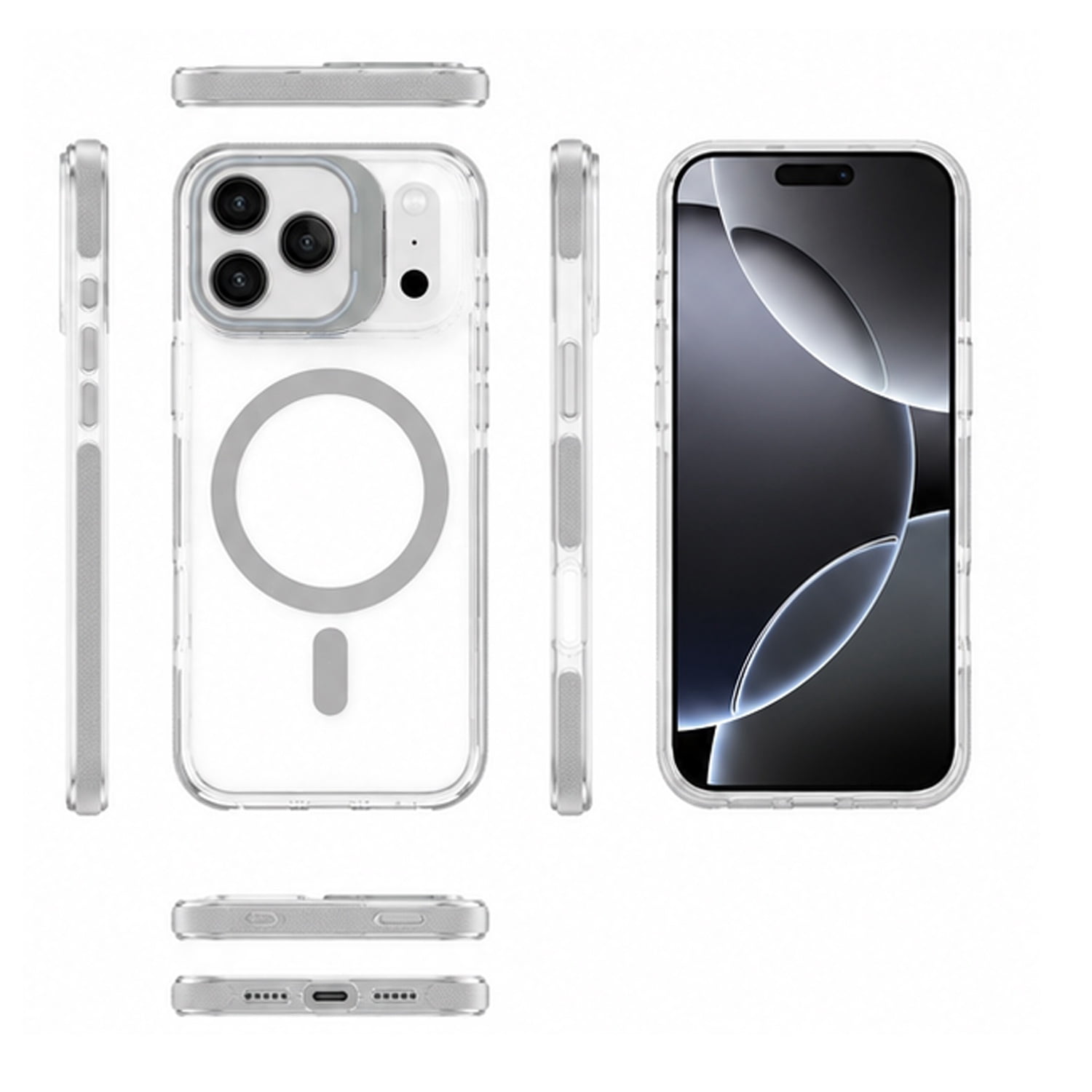 Clear Magnetic Phone Case with Foldable Camera Stand for iPhone 17 Pro Max - Transparent