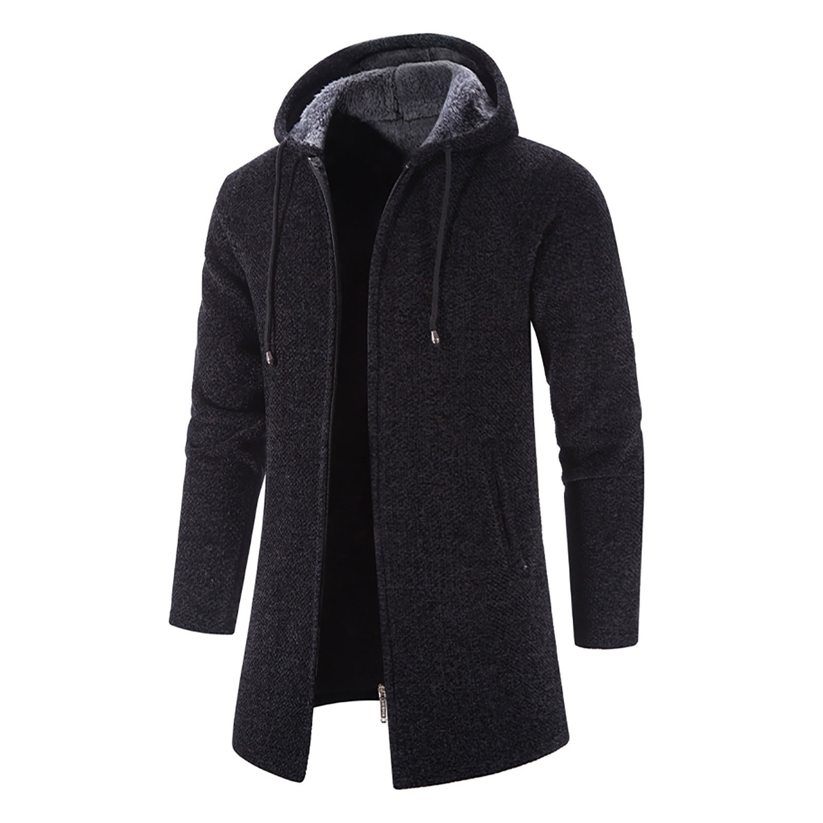 Odeerbi Trench Coats for Men Mid-length Hooded Jacket Windbreaker Solid Solor Casual Anoraks Black