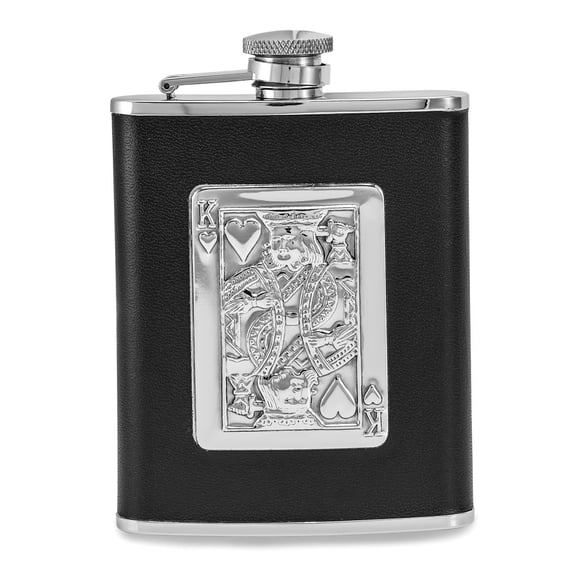 FB Jewels Silver-tone with Black Leather King of Hearts 6oz Flask