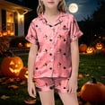 thumbnail image 2 of Leey-World Toddler Girl Short Sleeve Pajamas Halloween Satin Pajamas Set for Girl Halloween Pjs 2 Piece Short Sleeve Button-Down Shirt with Shorts, 2 of 5