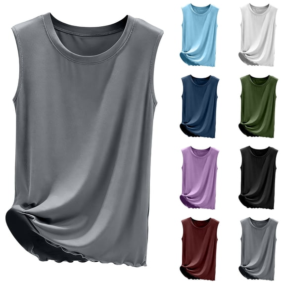 POIUYTR Women Summer Pajama Tank Tops Casual Scoop Neck Solid Color Sleeveless Pj Shirts Loose Fit Camisole