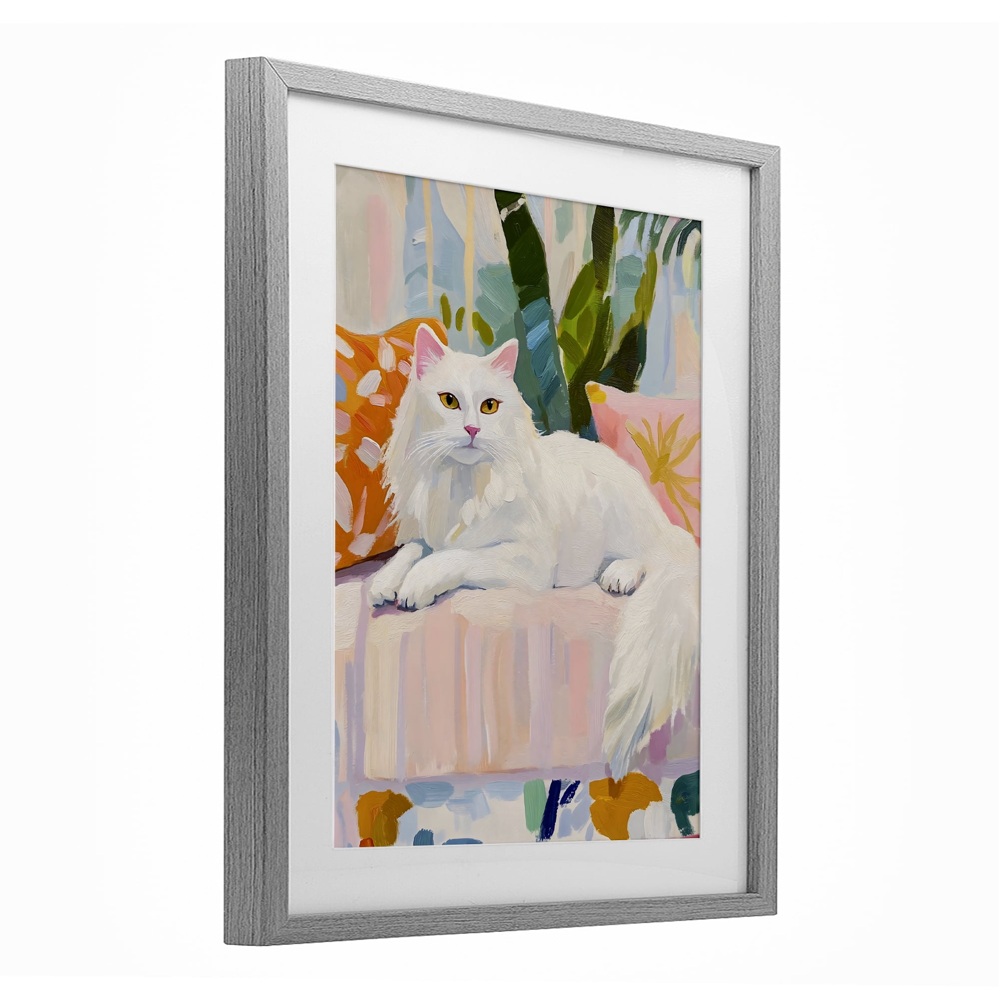Stupell Industries Fancy Cat on Pastel Sofa Gray Framed Print Under Glass, design by The Prints Vibe