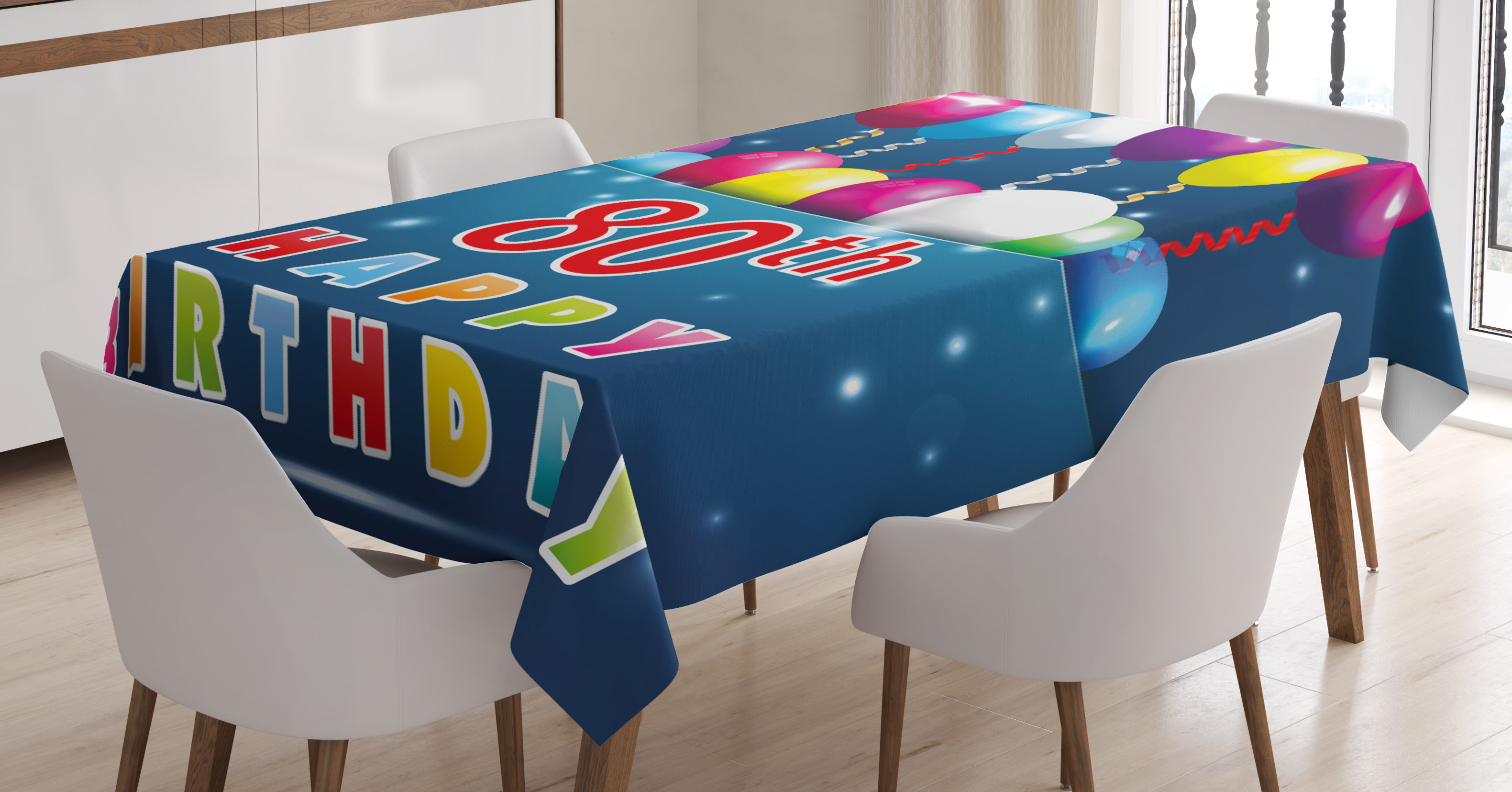 80th Birthday Decorations Tablecloth, Happy Birthday Quote with